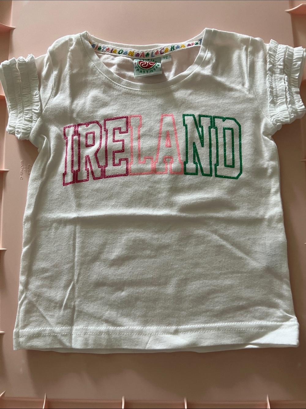 Girls' White 'Ireland' Ruffle Sleeve Tee - Cute St. Patrick's Graphic